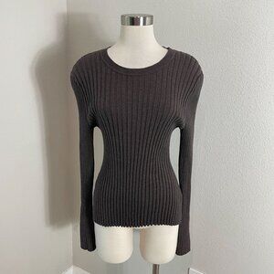 Quince Womens XL Ribbed Organic Cotton Blend Sweater Long Sleeve Brown Knit Top‎